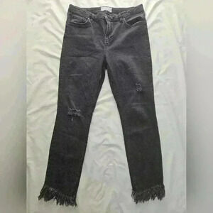 We The Free Women's 31 Black Distressed Denim Skinny Ankle Jeans Free People